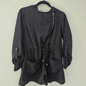 INDULGE Assymetrical Zippered Drawstring Hooded Jacket
